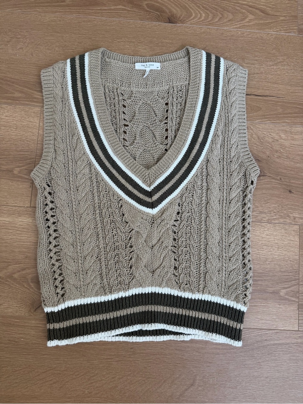 rag & bone Brandi Cable-Knit V-Neck Sweater Vest Small